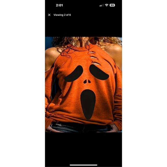 Orange scary sweatshirt, skull sweatshirt, size 14 - Picture 2 of 7